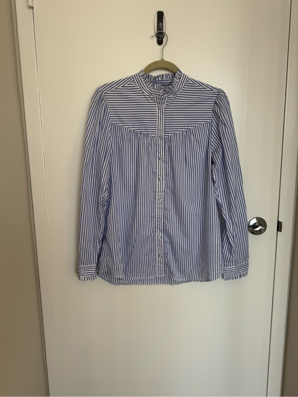 J-Crew Blue & White Striped Button-Up Blouse